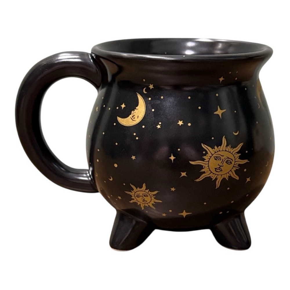 Celestial Black and Gold Sun and Moon Cauldron Mug - Picture 3 of 7